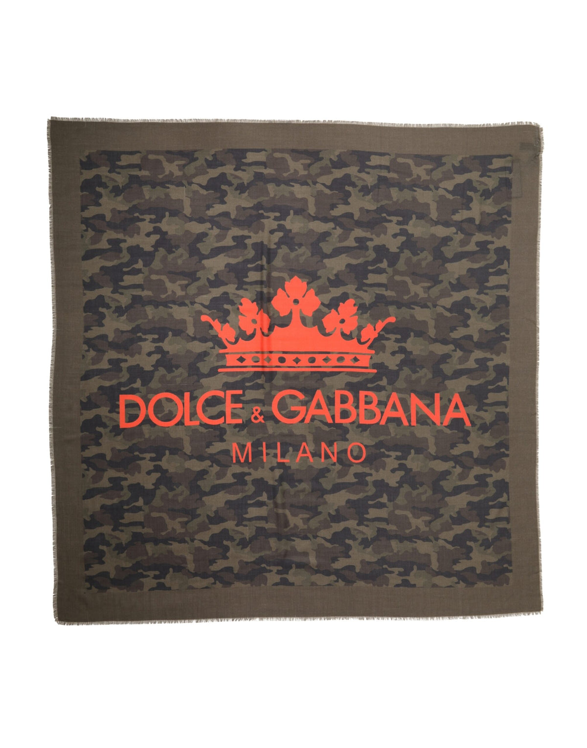 Écharpe homme Dolce &amp; Gabbana en cachemire à logo camouflage vert, 138 cm x 137 cm