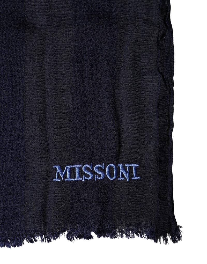 Dolce & Gabbana Dark Blue Wool Knit Unisex Wrap Fringe Shawl