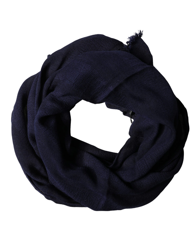 Dolce & Gabbana Dark Blue Wool Knit Unisex Wrap Fringe Shawl
