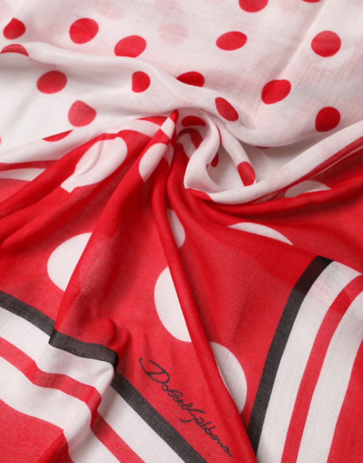 Dolce & Gabbana Red Polka Dot Print Square Stole Scarf 130cm