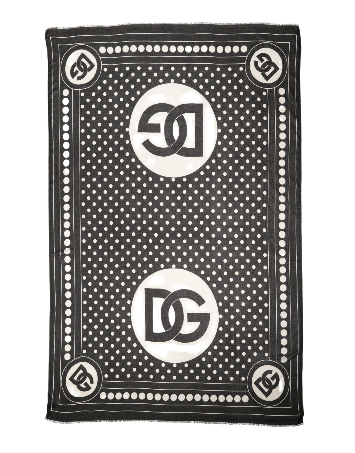 Dolce & Gabbana Black White Polka Dot Logo Stole Wrap Scarf