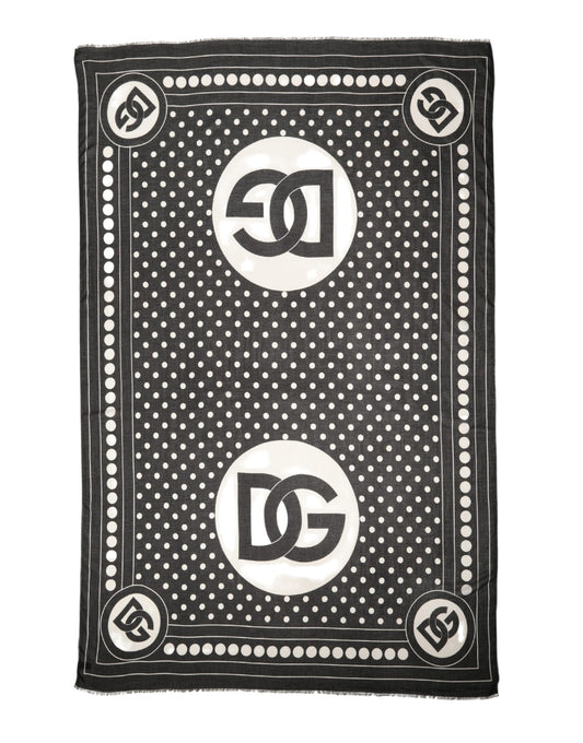 Dolce & Gabbana Black White Polka Dot Logo Stole Wrap Scarf