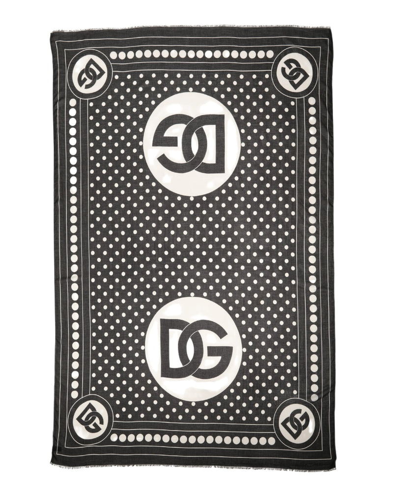 Dolce & Gabbana Black White Polka Dot Logo Stole Wrap Scarf
