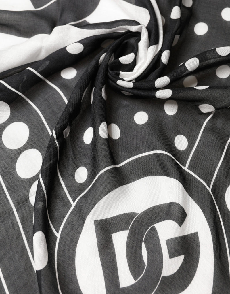 Dolce & Gabbana Black White Polka Dot Logo Stole Wrap Scarf