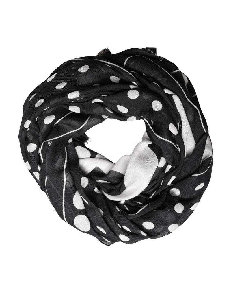 Dolce & Gabbana Black White Polka Dot Logo Stole Wrap Scarf
