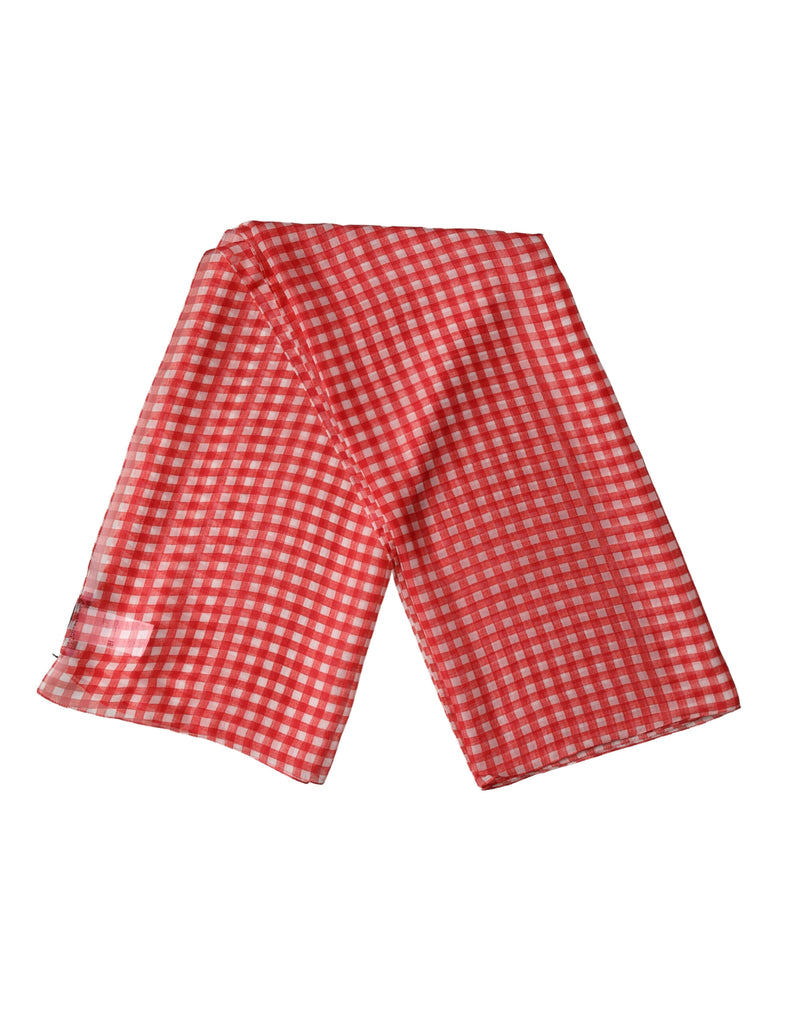Dolce & Gabbana White Red Check Silk Wrap Foulard Scarf