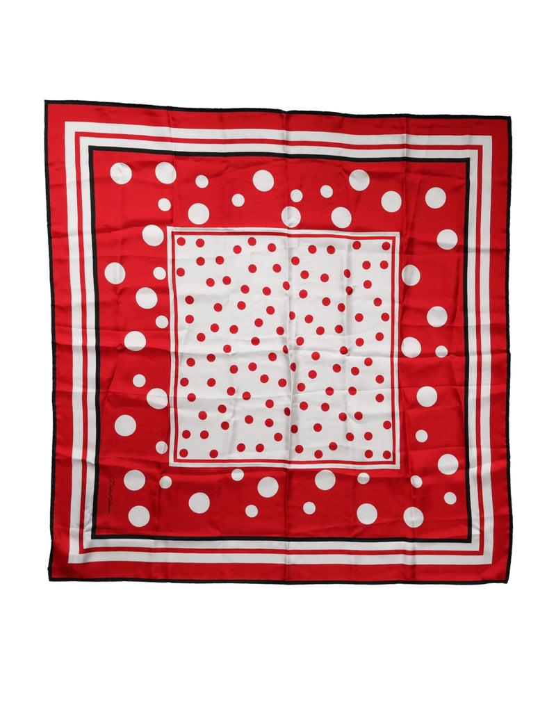 Dolce & Gabbana Red White Polka Dot Square Foulard Scarf 90cm