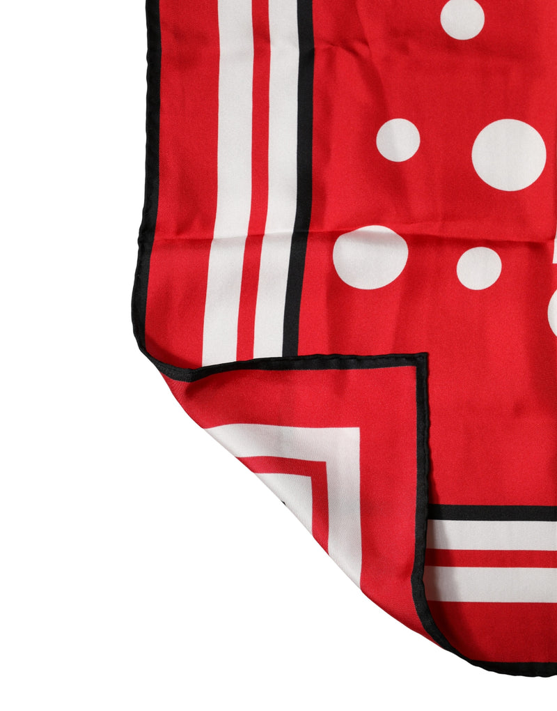 Dolce & Gabbana Red White Polka Dot Square Foulard Scarf 90cm