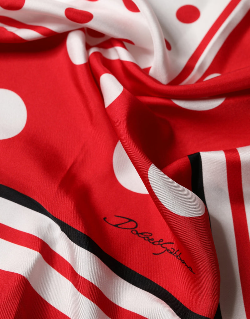Dolce & Gabbana Red White Polka Dot Square Foulard Scarf 90cm