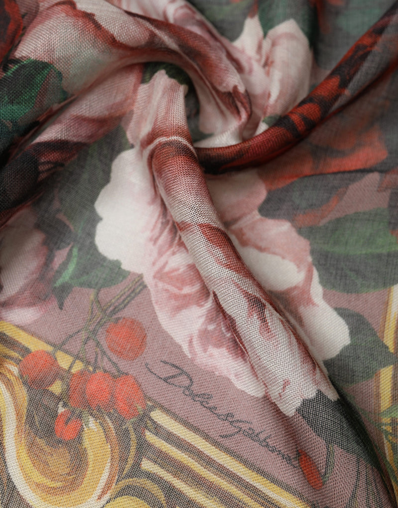 Dolce & Gabbana Multicolor Floral Cashmere Square Stole Scarf