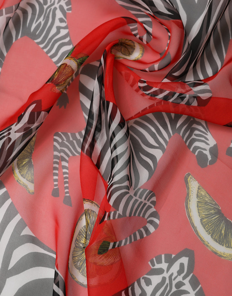 Dolce & Gabbana Red Zebra Print Silk Wrap Shawl Stole