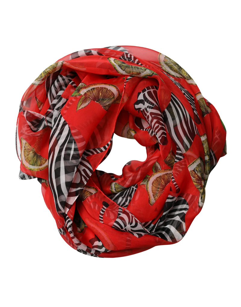 Dolce & Gabbana Red Zebra Print Silk Wrap Shawl Stole