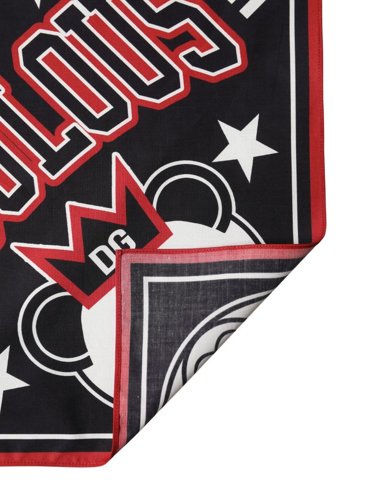Dolce & Gabbana Black Red Panda Cotton Square Foulard Scarf