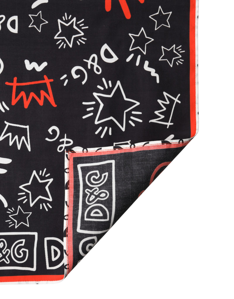 Dolce & Gabbana Black White Red DG Crown Cotton Foulard Scarf