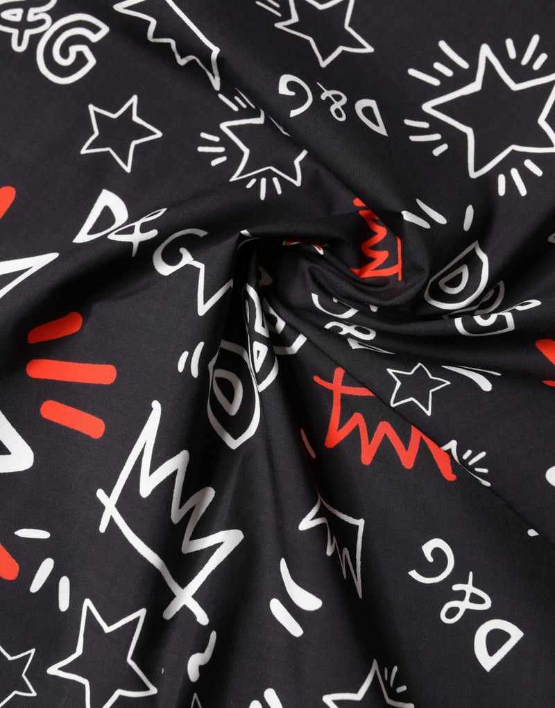 Dolce & Gabbana Black White Red DG Crown Cotton Foulard Scarf