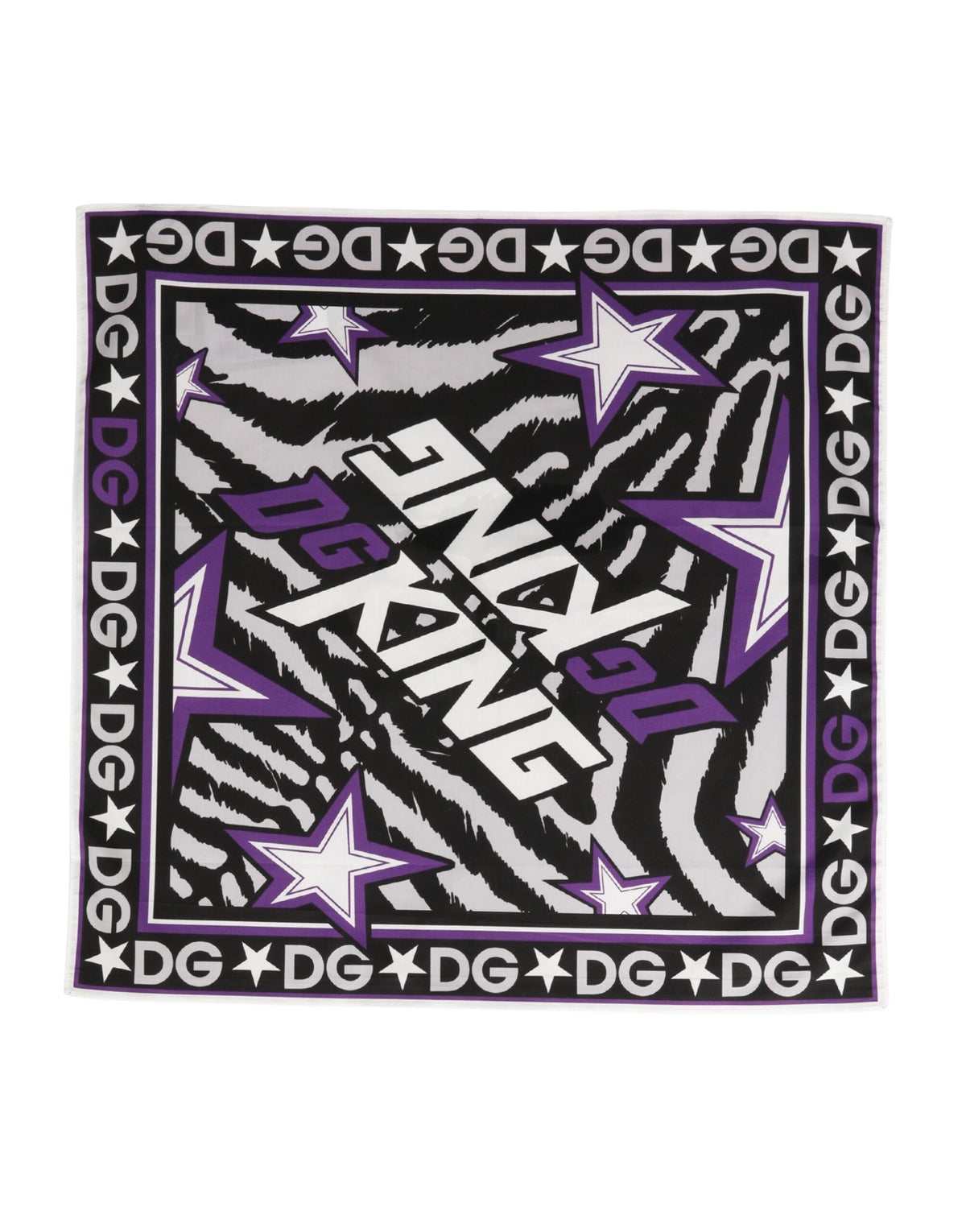 Dolce & Gabbana Black Purple DG King Cotton Foulard Scarf