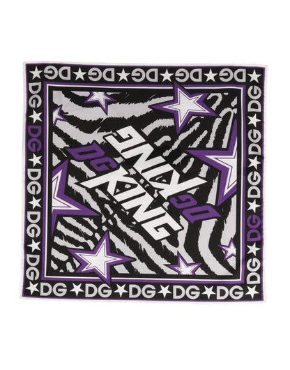 Dolce & Gabbana Black Purple DG King Cotton Foulard 51cm x 49.5cm Scarf