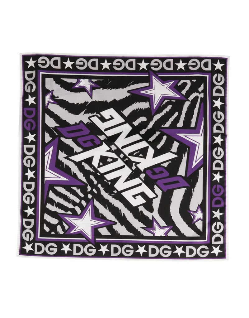 Dolce & Gabbana Black Purple DG King Cotton Foulard Scarf