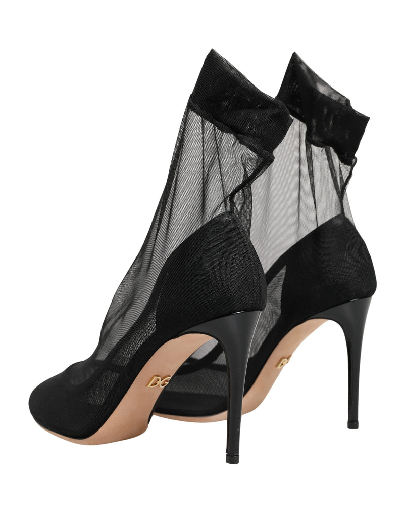 Dolce & Gabbana Black Nylon Stretch Mesh Sock Boots