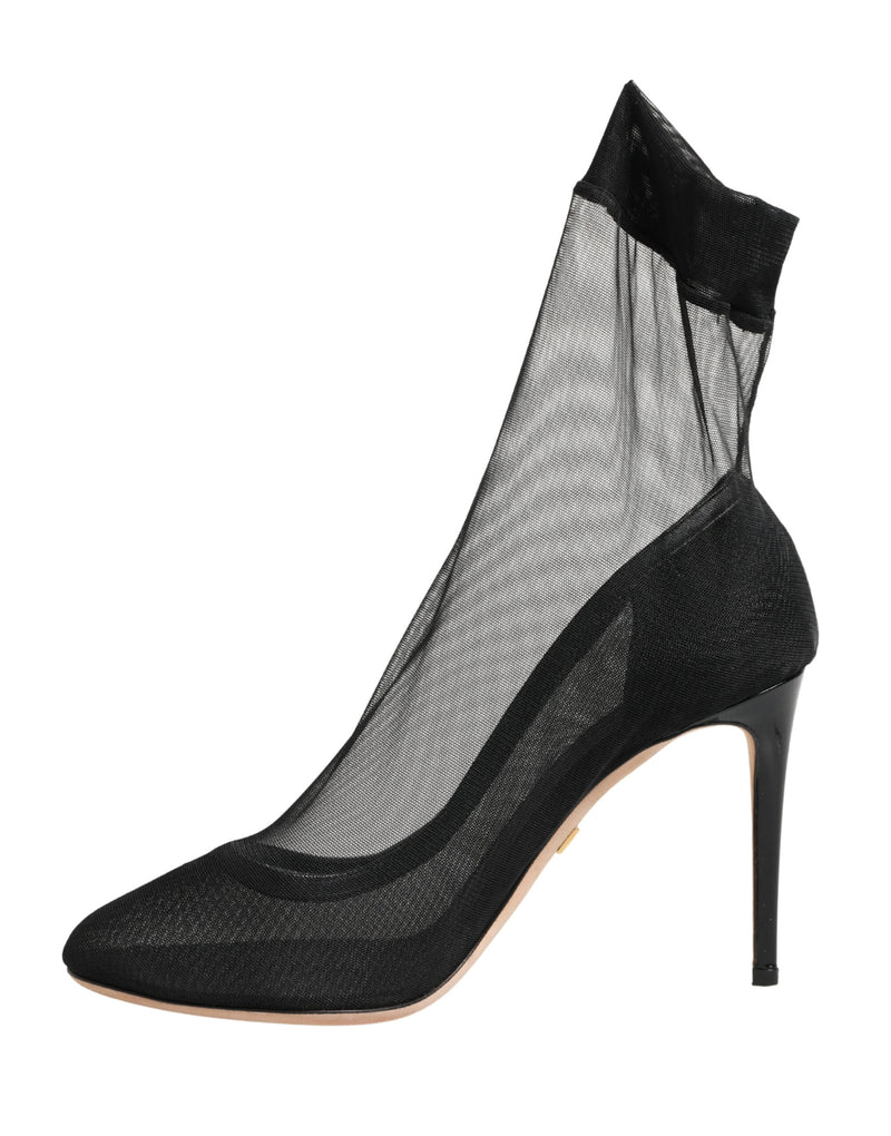 Dolce & Gabbana Black Nylon Stretch Mesh Sock Boots