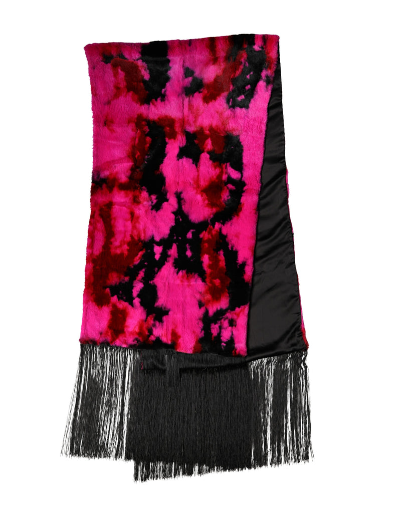 Dolce & Gabbana Pink Black Faux Fur Neck Wrap with Fringes