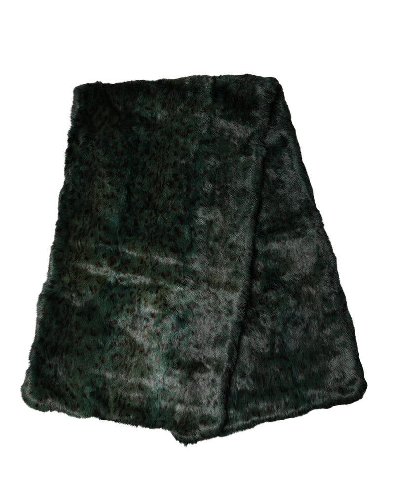 Dolce & Gabbana Black Green Stripe Faux Fur Shawl Scarf