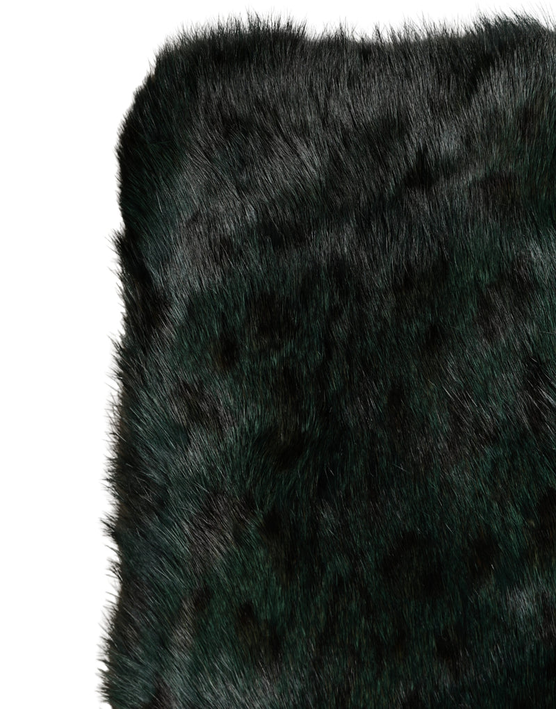Dolce & Gabbana Black Green Stripe Faux Fur Shawl Scarf