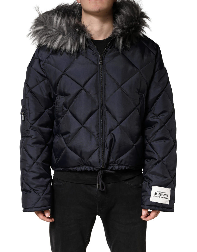 Dolce &amp; Gabbana Veste à capuche matelassée en fourrure de mouton retournée noire
