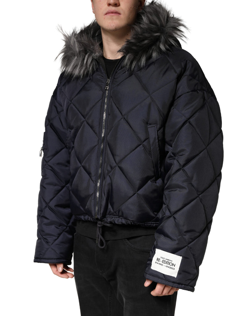 Dolce &amp; Gabbana Veste à capuche matelassée en fourrure de mouton retournée noire