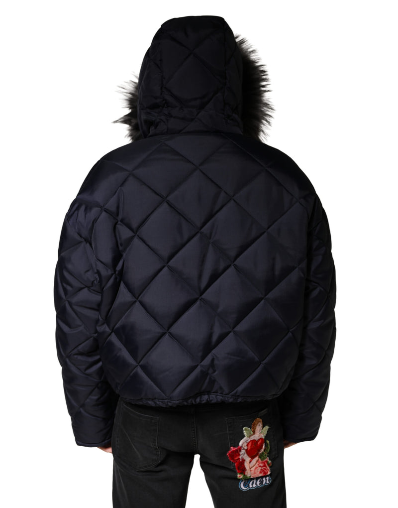 Dolce &amp; Gabbana Veste à capuche matelassée en fourrure de mouton retournée noire