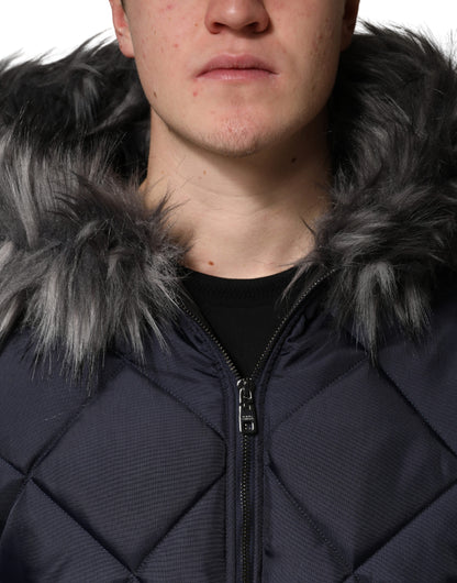 Dolce &amp; Gabbana Veste à capuche matelassée en fourrure de mouton retournée noire