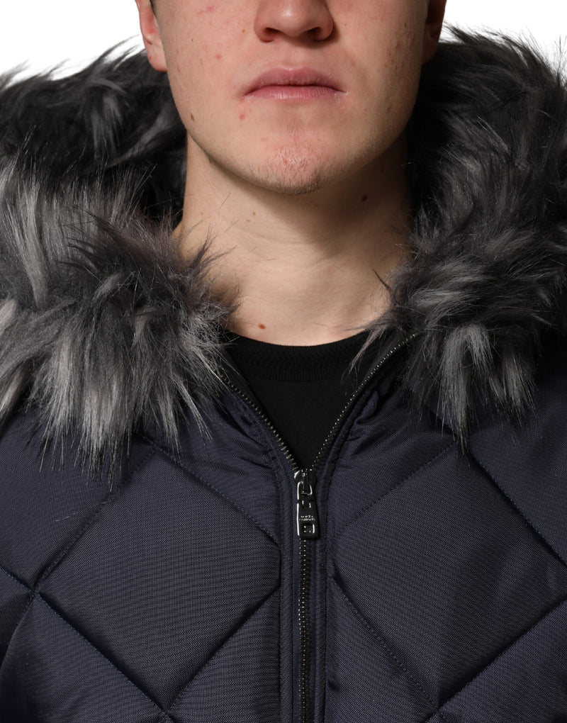 Dolce &amp; Gabbana Veste à capuche matelassée en fourrure de mouton retournée noire