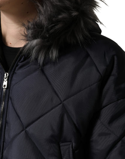 Dolce &amp; Gabbana Veste à capuche matelassée en fourrure de mouton retournée noire