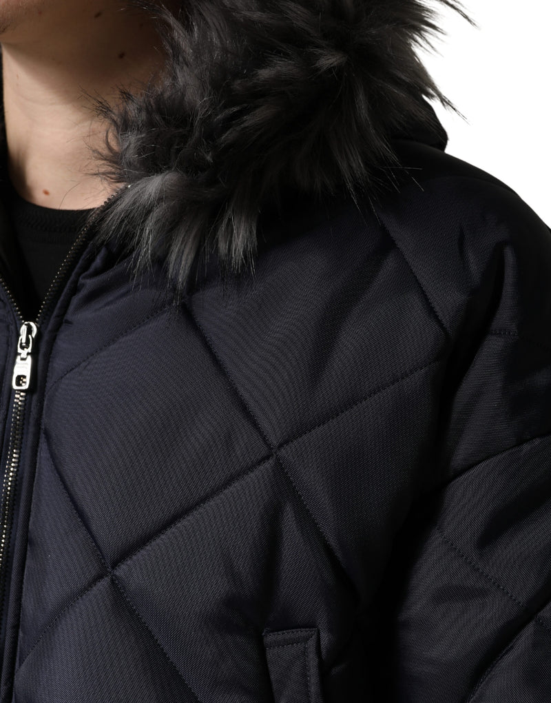 Dolce &amp; Gabbana Veste à capuche matelassée en fourrure de mouton retournée noire