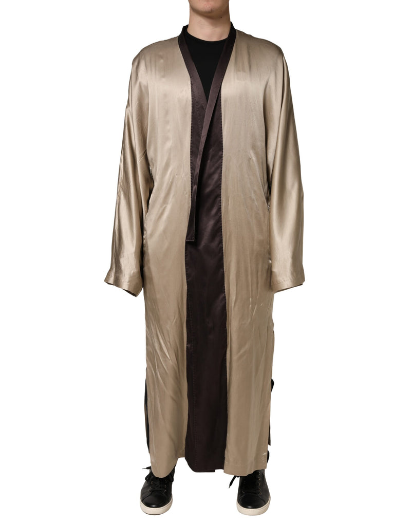Manteau long Dolce &amp; Gabbana en satin de soie beige