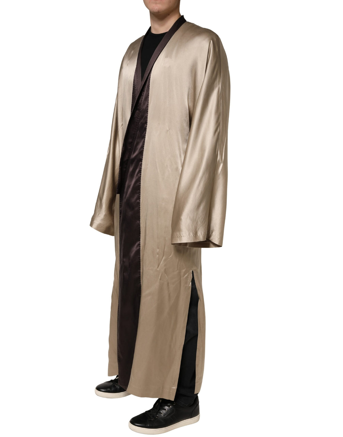 Manteau long Dolce &amp; Gabbana en satin de soie beige