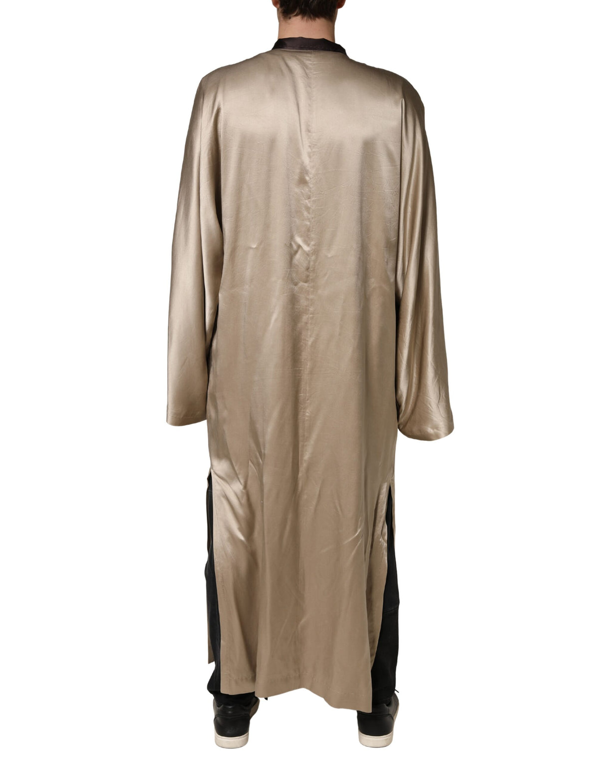 Manteau long Dolce &amp; Gabbana en satin de soie beige