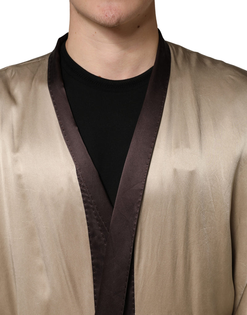 Manteau long Dolce &amp; Gabbana en satin de soie beige