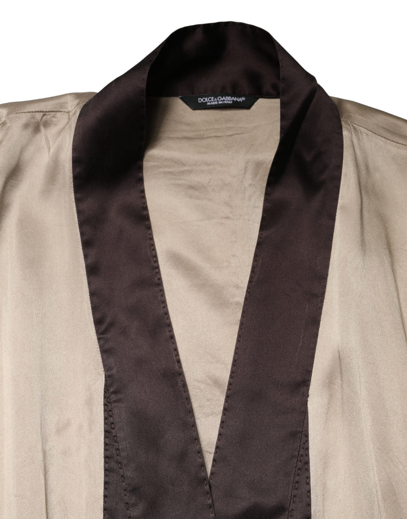 Manteau long Dolce &amp; Gabbana en satin de soie beige