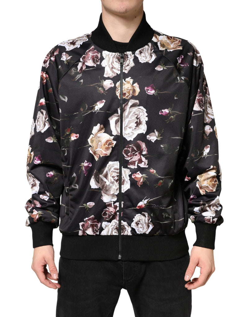 Dolce &amp; Gabbana Veste bomber zippée en polyester noir à motif floral