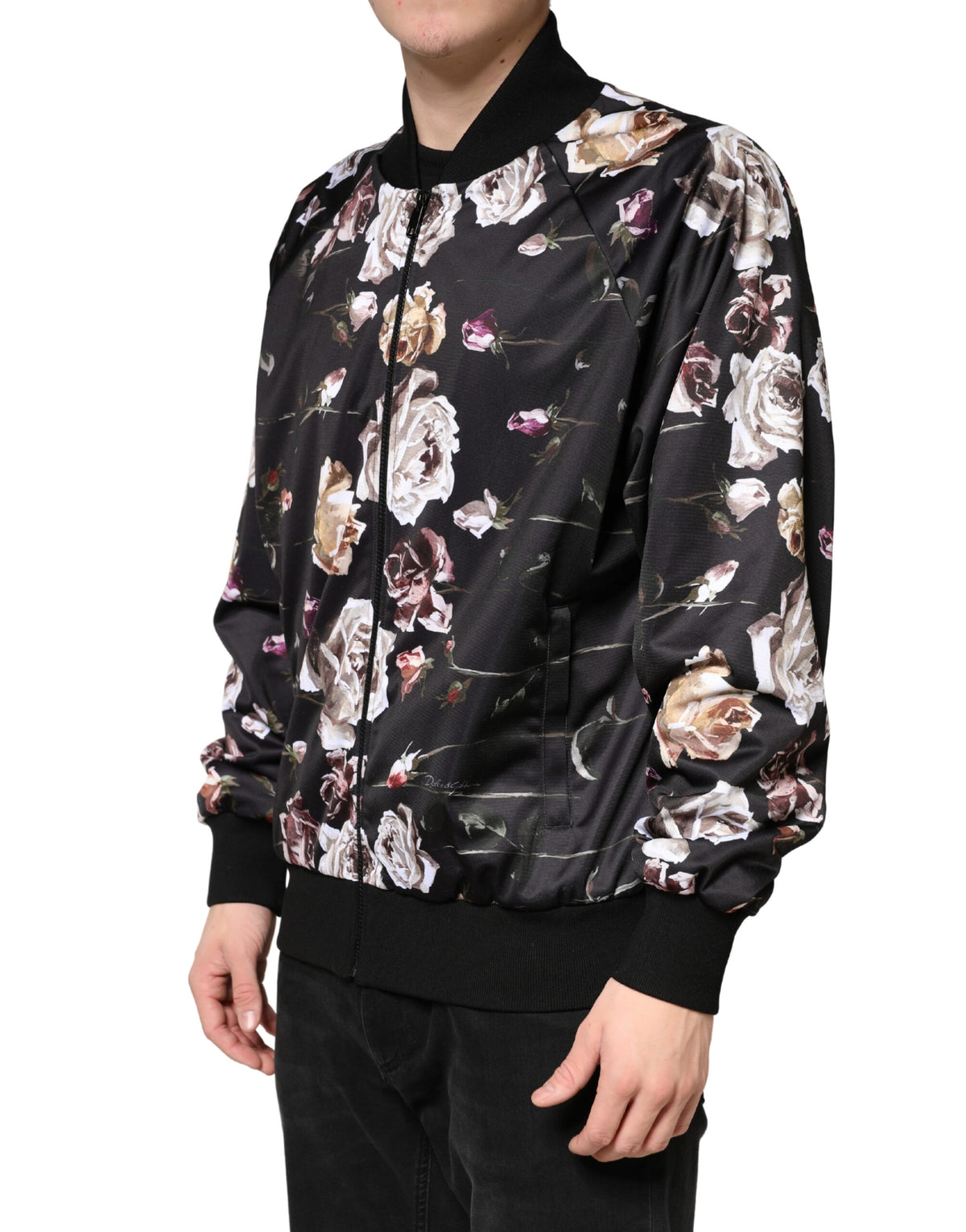Dolce &amp; Gabbana Veste bomber zippée en polyester noir à motif floral