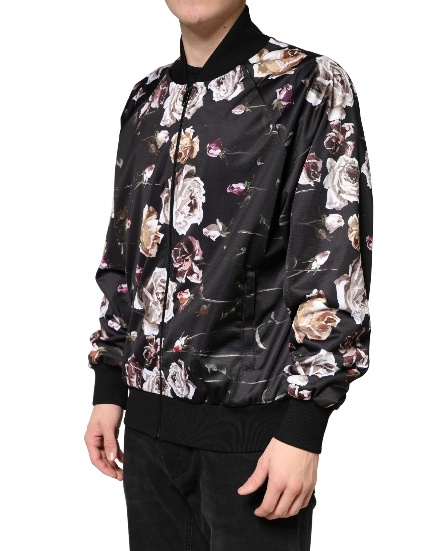 Dolce &amp; Gabbana Veste bomber zippée en polyester noir à motif floral