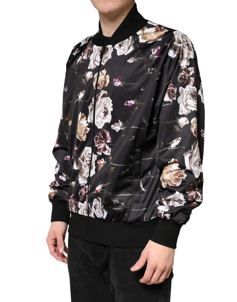Dolce &amp; Gabbana Veste bomber zippée en polyester noir à motif floral