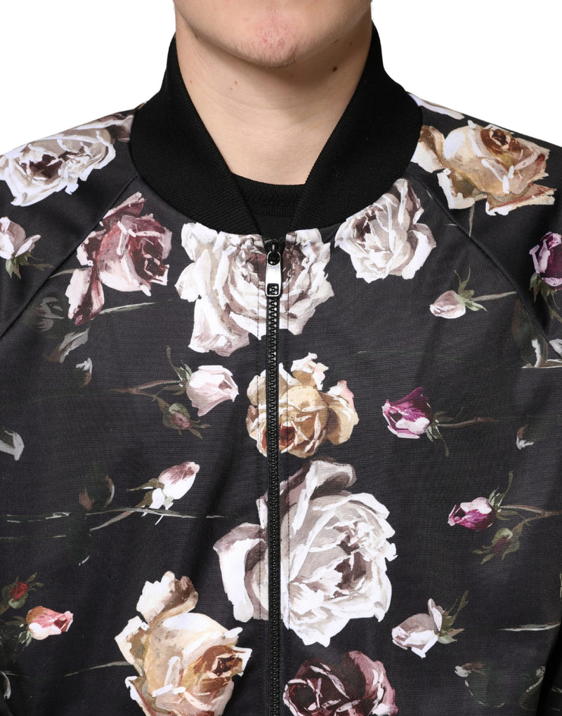 Dolce &amp; Gabbana Veste bomber zippée en polyester noir à motif floral