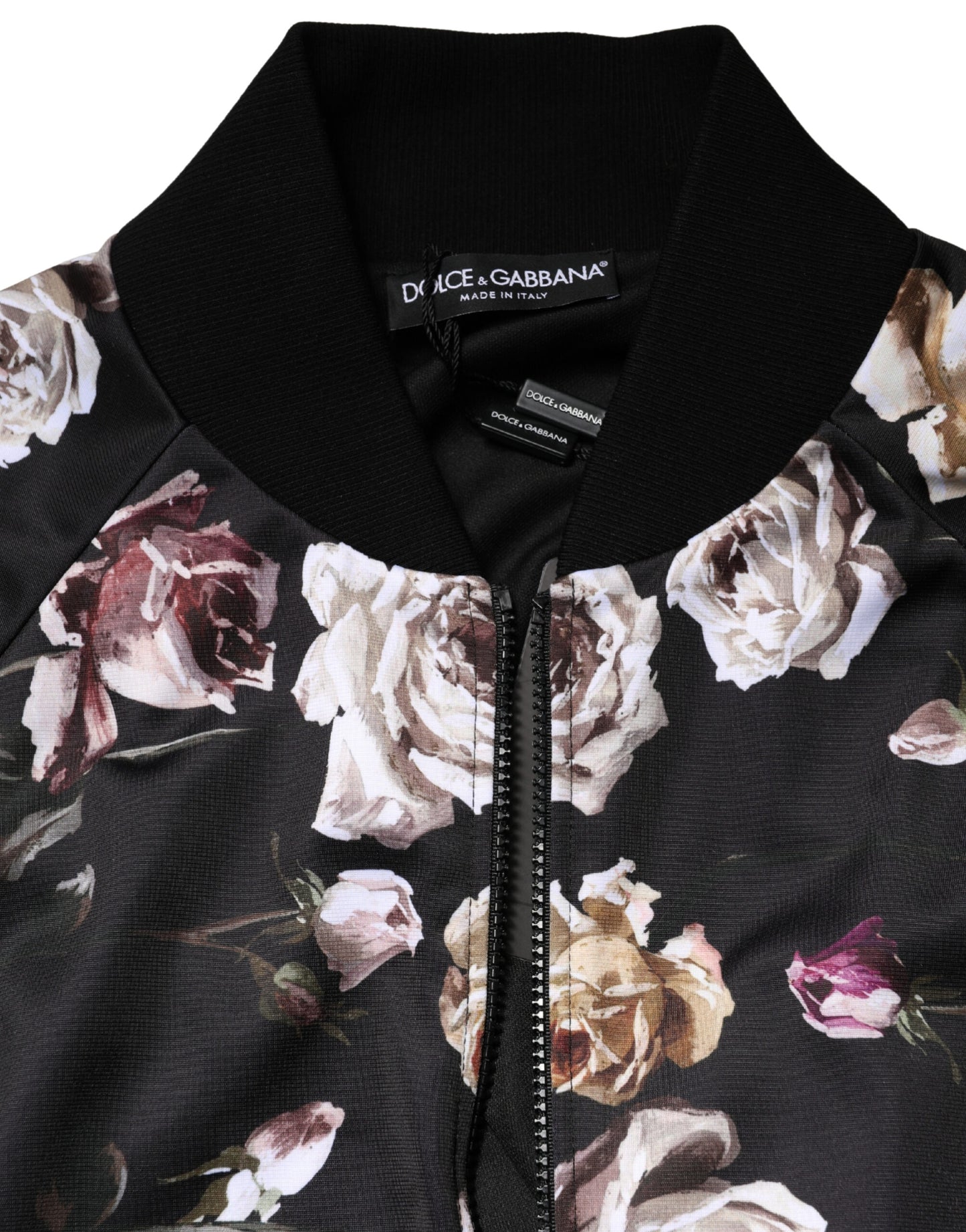 Dolce &amp; Gabbana Veste bomber zippée en polyester noir à motif floral