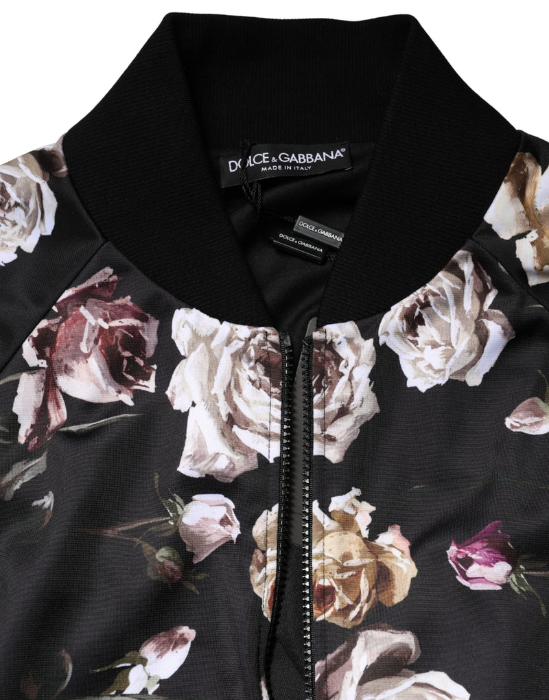 Dolce &amp; Gabbana Veste bomber zippée en polyester noir à motif floral