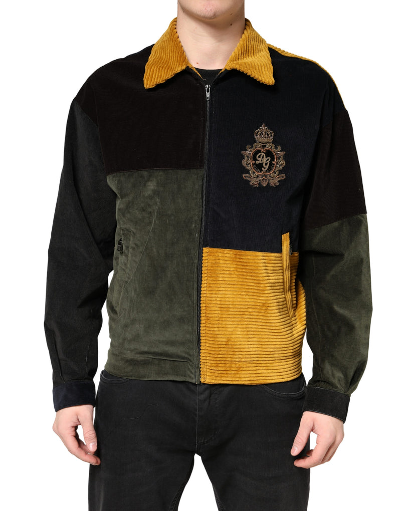 Veste en velours côtelé patchwork multicolore Dolce & Gabbana avec blason
