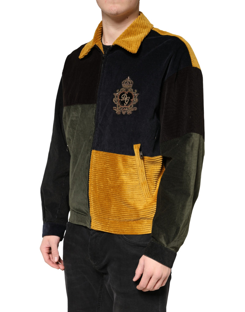 Veste en velours côtelé patchwork multicolore Dolce & Gabbana avec blason