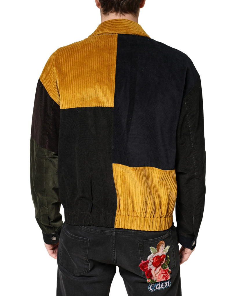 Veste en velours côtelé patchwork multicolore Dolce & Gabbana avec blason