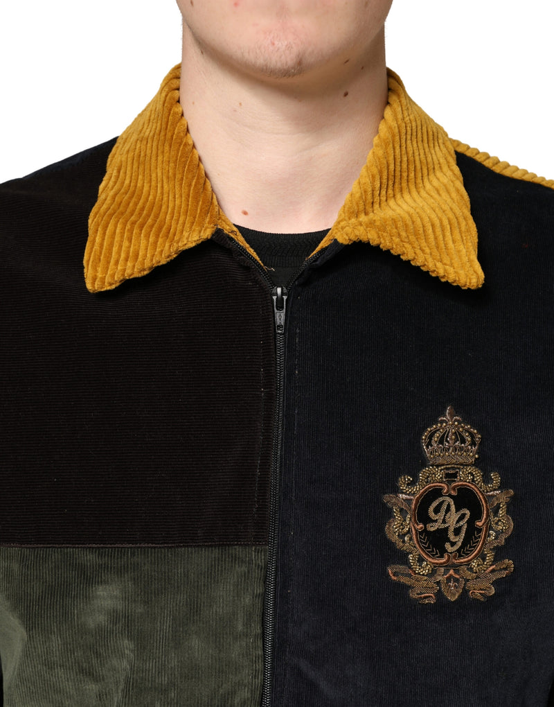 Veste en velours côtelé patchwork multicolore Dolce & Gabbana avec blason